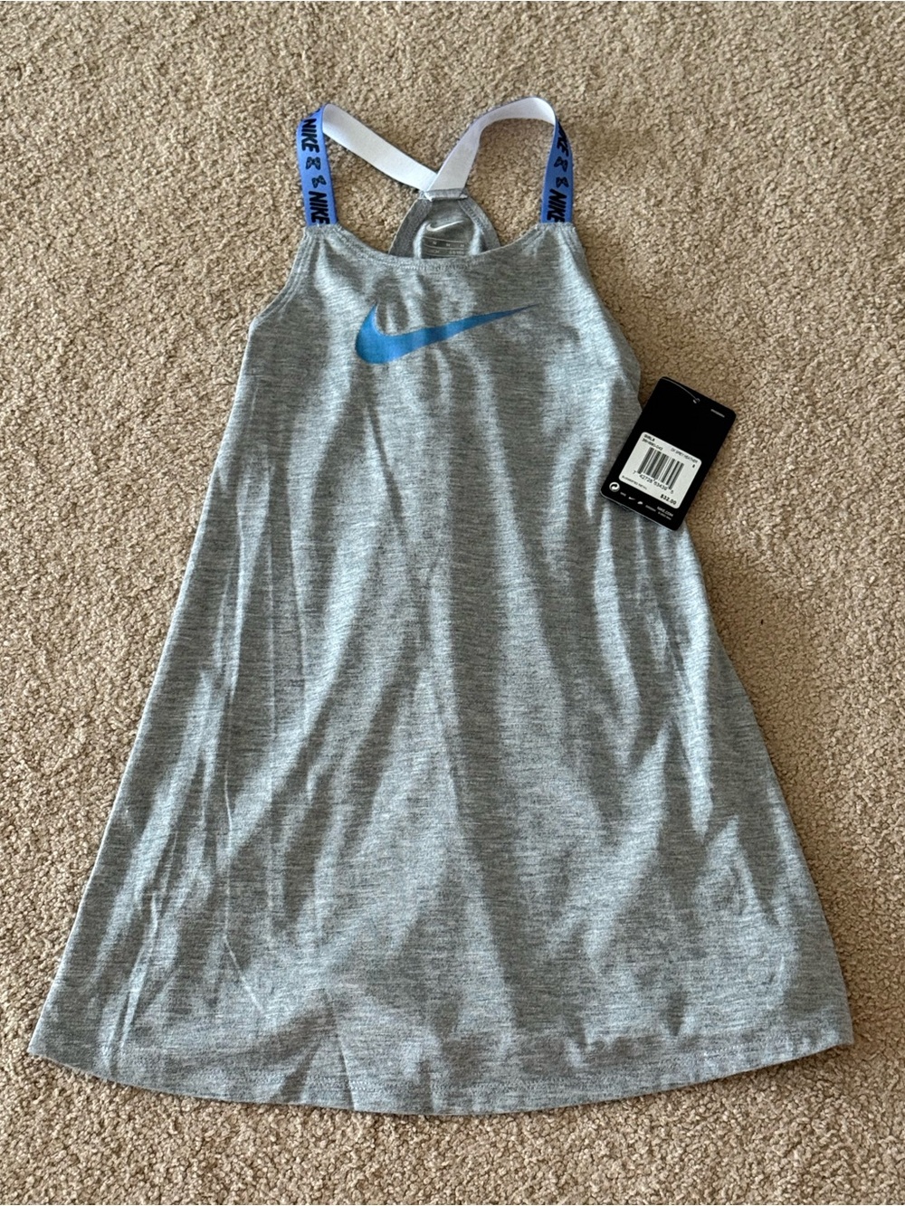 NWT Nike Girls, Gray Blue Swoosh Racerback Tank Dress Size 6
